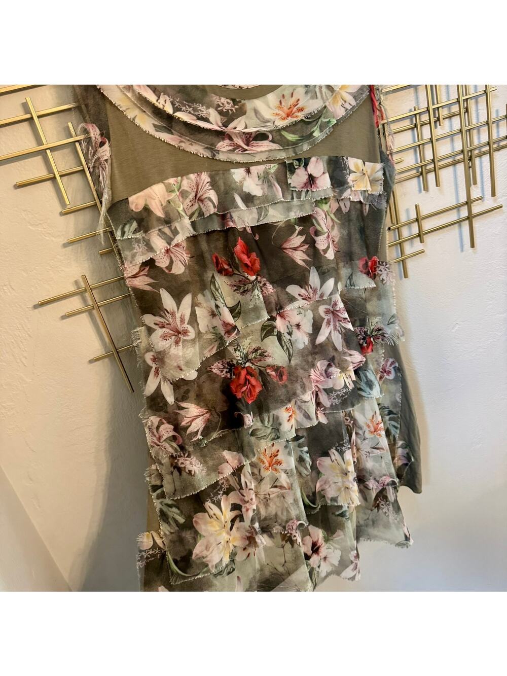 Fleur de Lis XL Floral Layered Mesh Boho Cottagecore Midi Dress